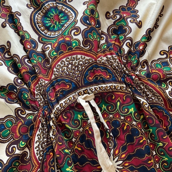 VTG Dashiki African Print Adjustable Waist Gold Maroon Kaftan Kimono Dress O/S - Picture 4 of 11